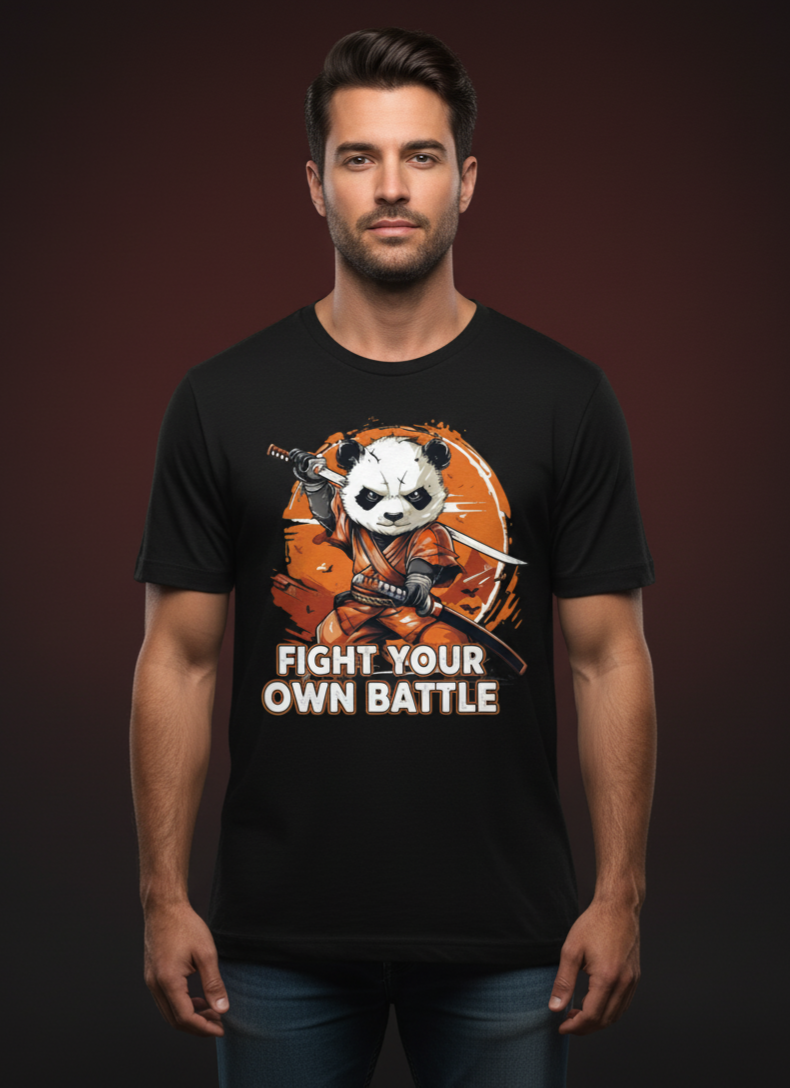 ATHERO “Fight Your Own Battle” Panda Warrior Graphic T-Shirt | Motivational Streetwear Tee