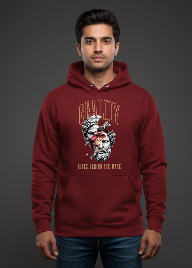 ATHERO “Reality Behind the Mask” Premium Hoodie – Black,Red, White & Yellow | Artistic Streetwear Hoodie for Men