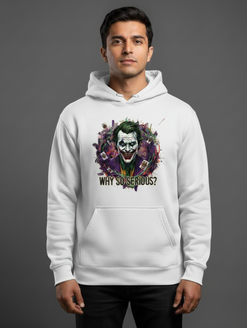ATHERO “Why So Serious?” Premium Joker Hoodie – Black, Red, White & Yellow | Graphic Streetwear Pullover for Men