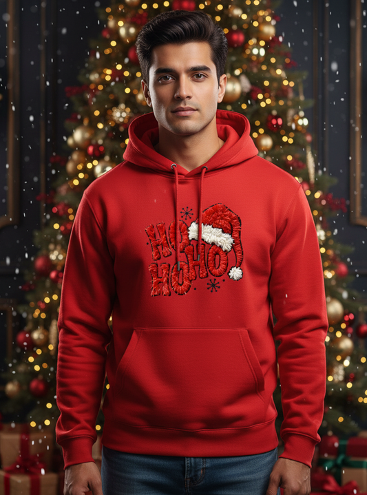 ATHERO Exclusive HO HO HO Hoodie - Festive Santa Hat Design in Red & Green (Unisex Limited Collection)