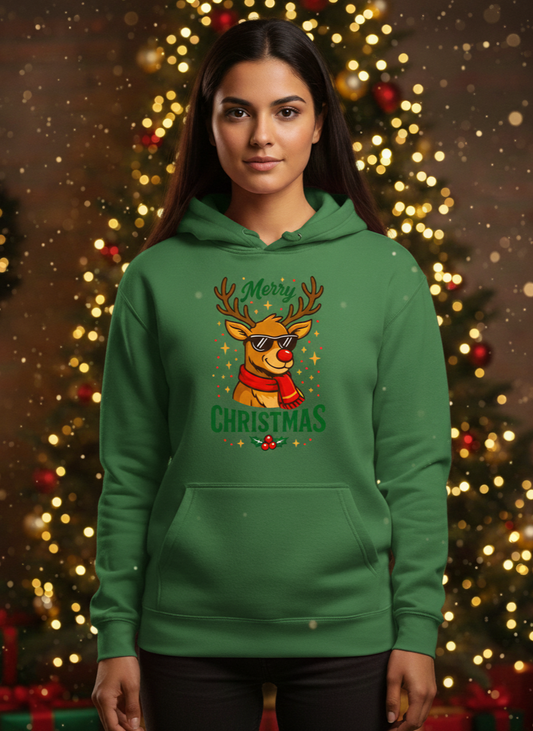 ATHERO Exclusive: Cool Reindeer Sunglasses Hoodie - Merry Christmas Red & Green Limited Collection (Unisex)